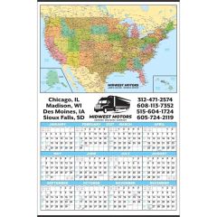 Year-In-View Color-Coded U.S. Map Calendar