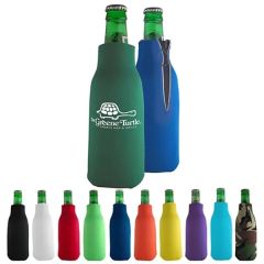 Zippered Bottle Beverage Insulator With 3 Sided Imprint