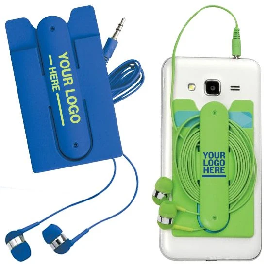 Customizable Silicone Card Wallet And Wired Earbuds from